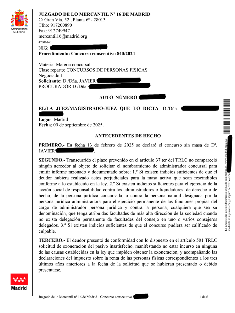 Abogado para ley de segunda oportunidad y obtener sentencias favorables como esta. 